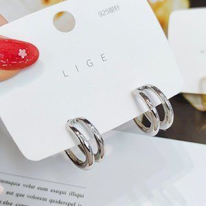 Simple Style Double-Hoop Earrings 925 Sterling Silver Posts for Men & for Women